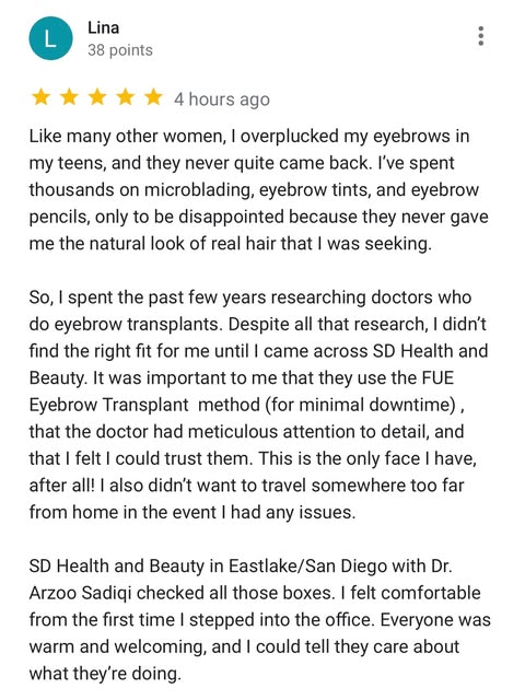Do you have thin/spare eyebrows?

FUE Eyebrow Transplant at SD Health and Beauty is designed for bus