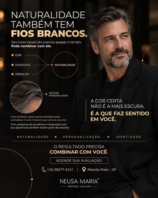 Naturalidade também tem fios brancos.

Um resultado elegante não precisa apagar cada sinal do tempo.