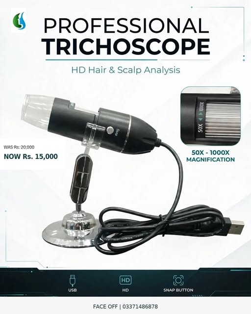 Professional Trichoscope 50X-1000X | HD Hair & Scalp Analyzer

Best Trichoscope in Pakistan for Derm