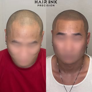 Résultat d’une tricopigmentation réalisée sur trois zones avec un effet hybride naturel, pensé pour 