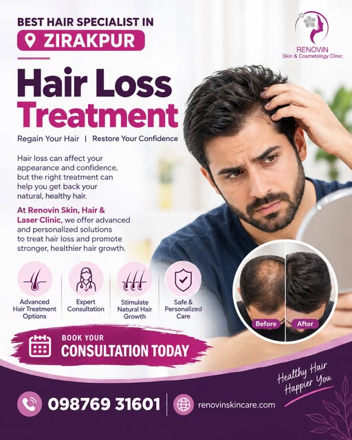 🧑‍🦱 Hair Loss Treatment in Zirakpur – Take Control of Hair Fall! ✨

Tired of seeing excessive hair