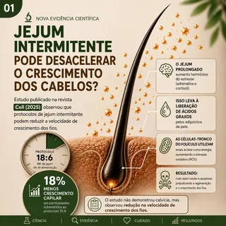 🚨 JEJUM INTERMITENTE PODE IMPACTAR O CRESCIMENTO DOS CABELOS?

Um estudo publicado na revista Cell 