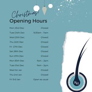 Christmas Opening Hours #christmasOpeningHours,#TrichologyClinic, #ChristmasHours