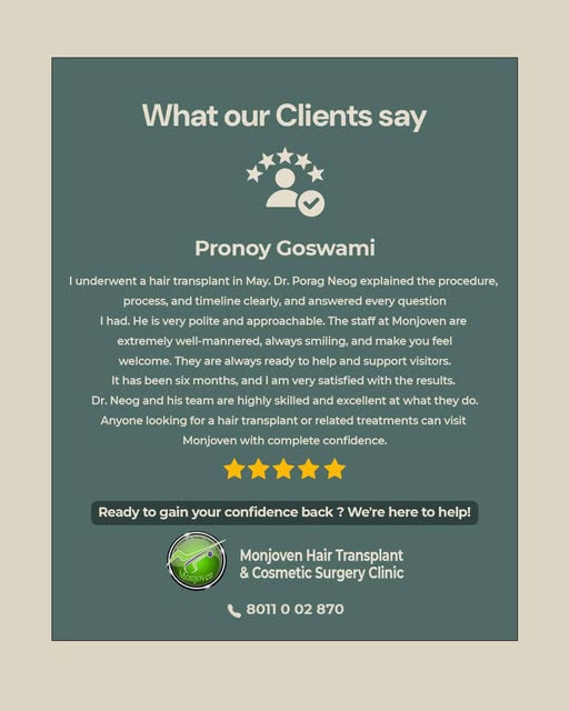 ⭐ Real Stories. Real Transformations. Real Confidence. ⭐

Pronoy Goswami trusted Monjoven Hair Trans