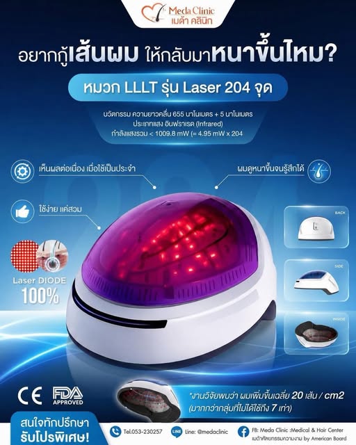 ผมบาง ผมร่วง‼️ อย่าปล่อยให้สาย..จนผมไม่เหลือ👤
อยากกู้เส้นผม ให้กลับมาหนาขึ้นไหม?
🌟 แนะนำ หมวก LLLT