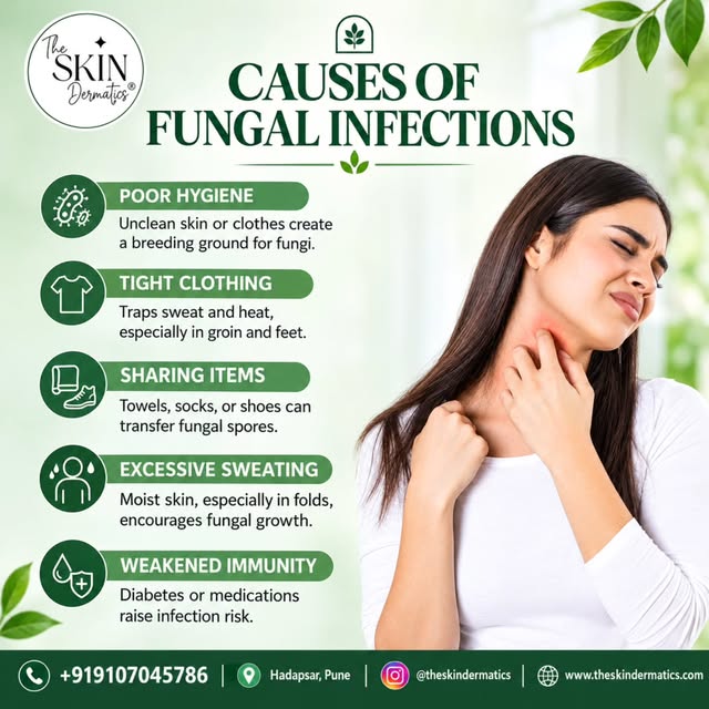 🍃 What Causes Fungal Infections?
Fungal infections can develop when your skin stays warm, moist, or