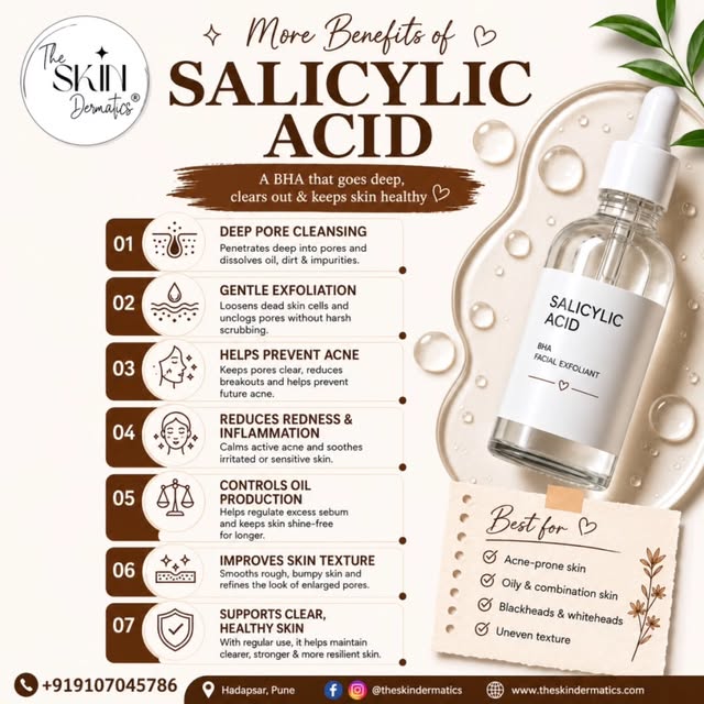 ✨ SALICYLIC ACID – Your Skin’s Deep-Cleansing BHA! ✨

Struggling with acne, oily skin, blackheads or