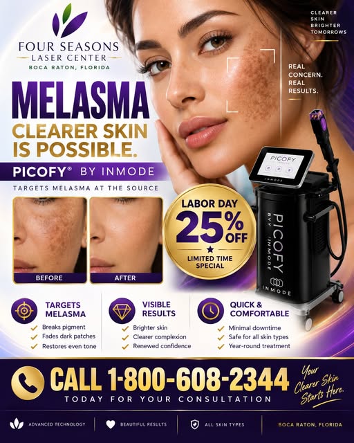 Do you have melasma on your skin? Do you want to get clear of it? Call Four Seasons Laser today for 