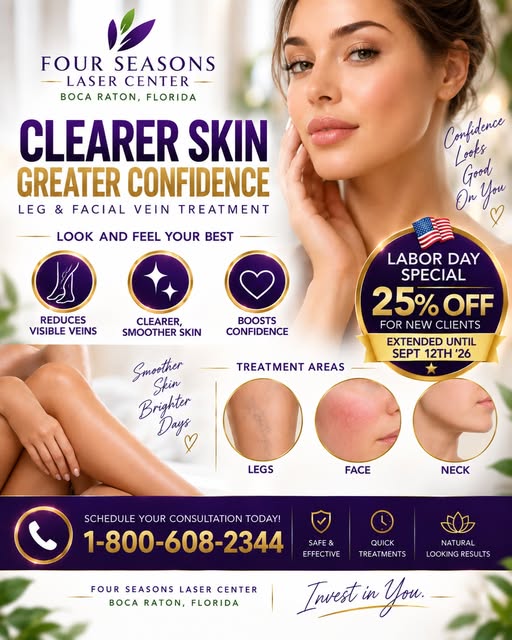 #ClearSkin #SkinRejuvenation #SkinLaserTreatments #LookAndFeelYounger #VeinReduction #SmootherSkin #