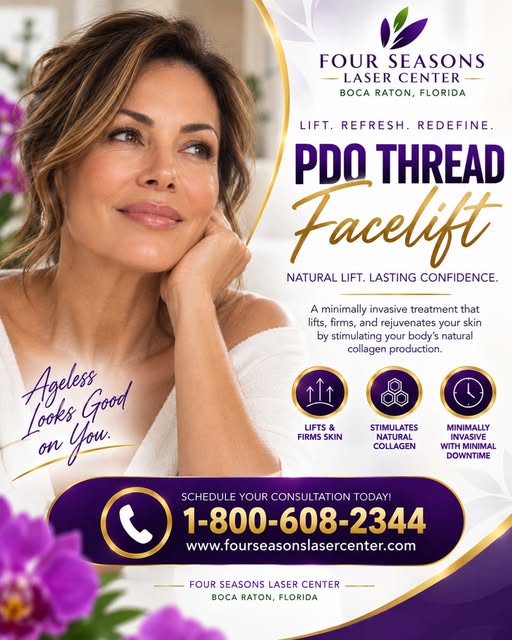 Advanced PDO thread lifts at Four Seasons Laser Center. Our advanced PDO Threads Facelift in Boca Ra