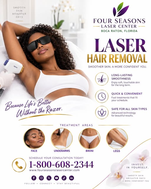 Laser hair removal at Four Seasons Laser Center call us for a free consultation -1806082344 #LaserHa