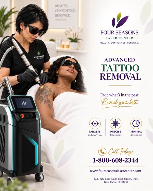 Advanced tattoo removal now at Four Seasons Laser Center. Call for a consultation. - 800-608-2344 
#