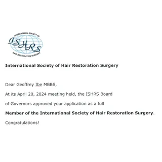 I feel truly honoured  to be an OFFICIAL FULL memeber of the Internation Society of Hair Restoration